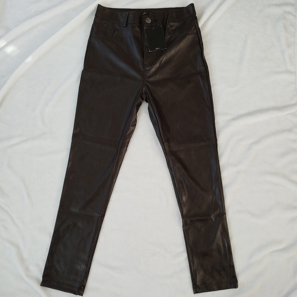 Shinestar Collection Women's High WaistFaux Leather Pants Dark Brown Size Large - Picture 1 of 14